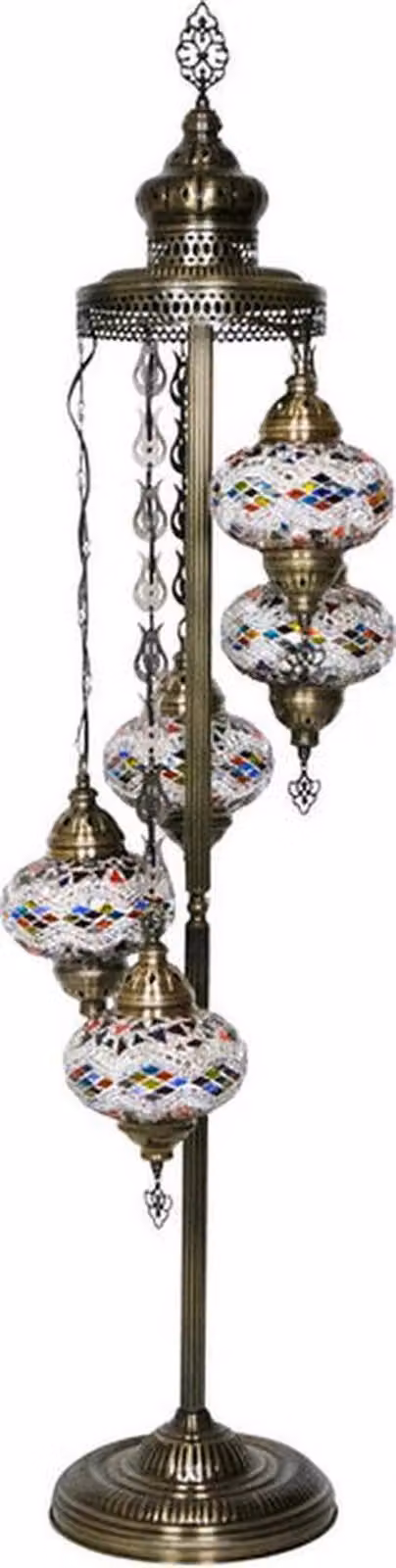 Lampada da terra turca realizzata a mano con 5 sfere di vetro, lampada mosaico orientale con design a onde