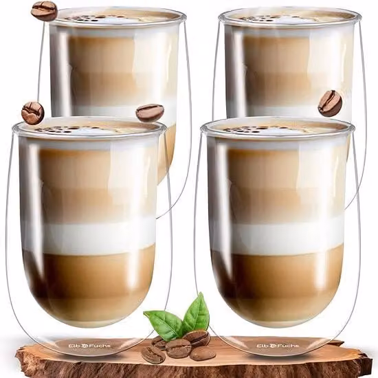 Set di 4 bicchieri tumbler ElbFuchs in vetro di borosilicato termoresistente trasparente, capacità 350 ml ciascuno