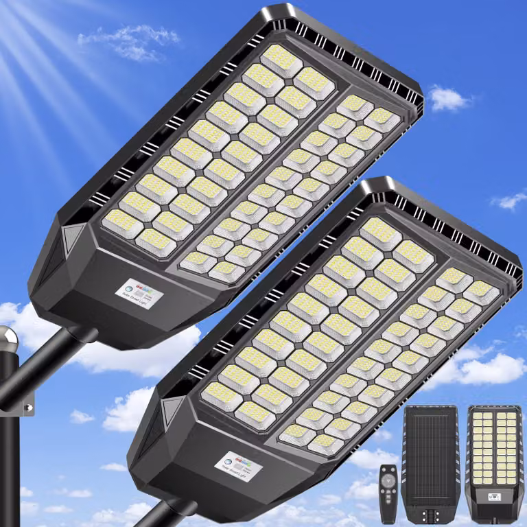 Lampada solare da esterno, confezione da 2, 2600W, con telecomando, grado di protezione IP66, colore nero