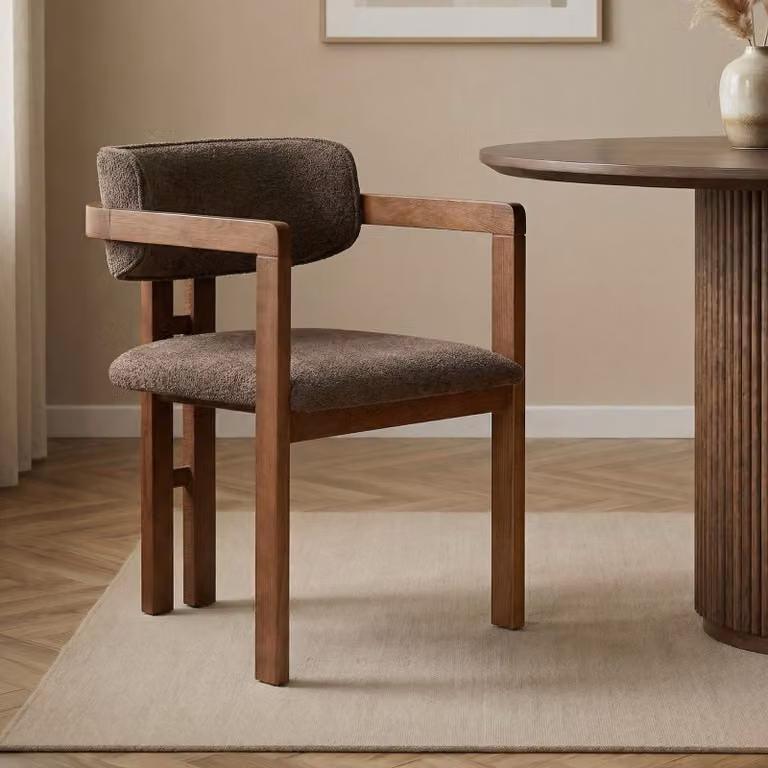 Skye Decor, sedia di alta qualità in legno di faggio al 100%, rivestimento in poliestere con trama ciniglia, facile da pulire | 54 x 76 x 54 cm | Design moderno nei colori marrone e noce, comoda ed elegante.
