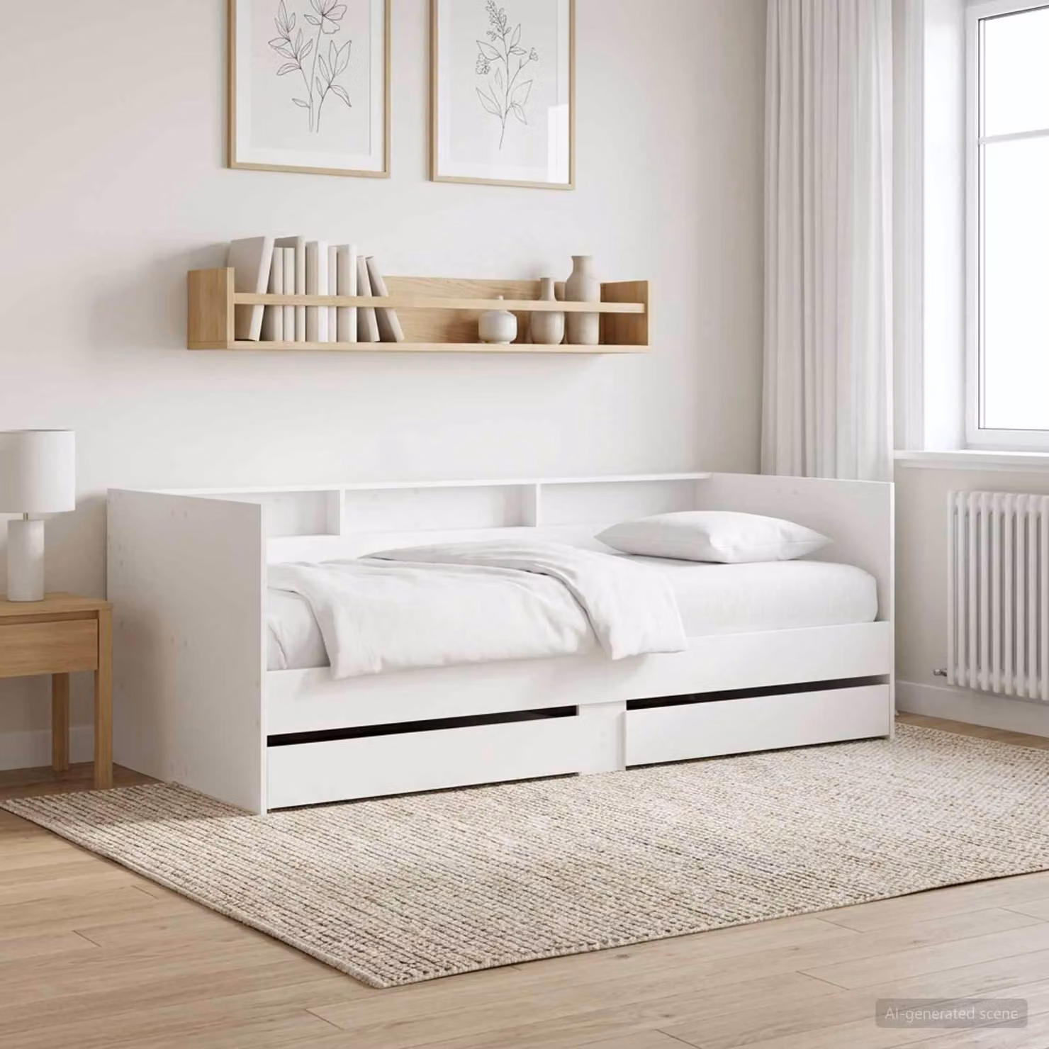 Maison Exclusive - Letto a giorno con cassetti e ripiano, in legno impiallacciato bianco