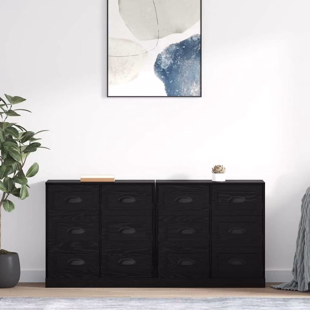 Set di 2 Sideboard moderni vidaXL in Rovere e Nero L/P/H: 70 x 35,5 x 67,5 cm – 1