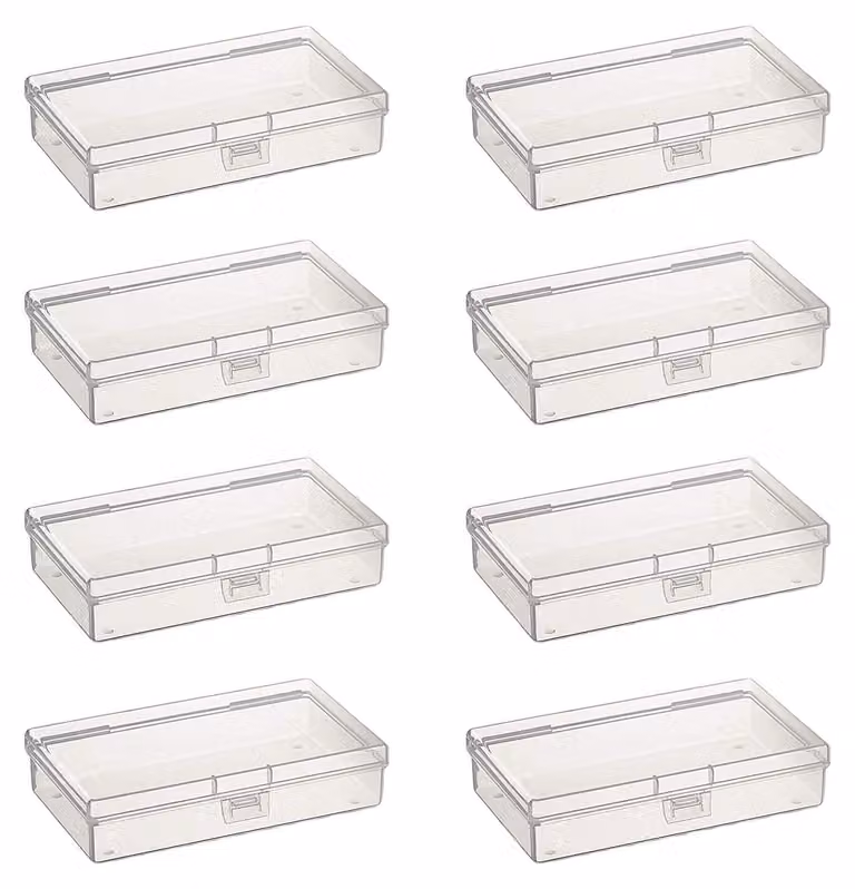Contenitori di stoccaggio, 8 pezzi, 135 x 80 x 30 mm, rettangolari, trasparenti, in plastica, con coperchio, per