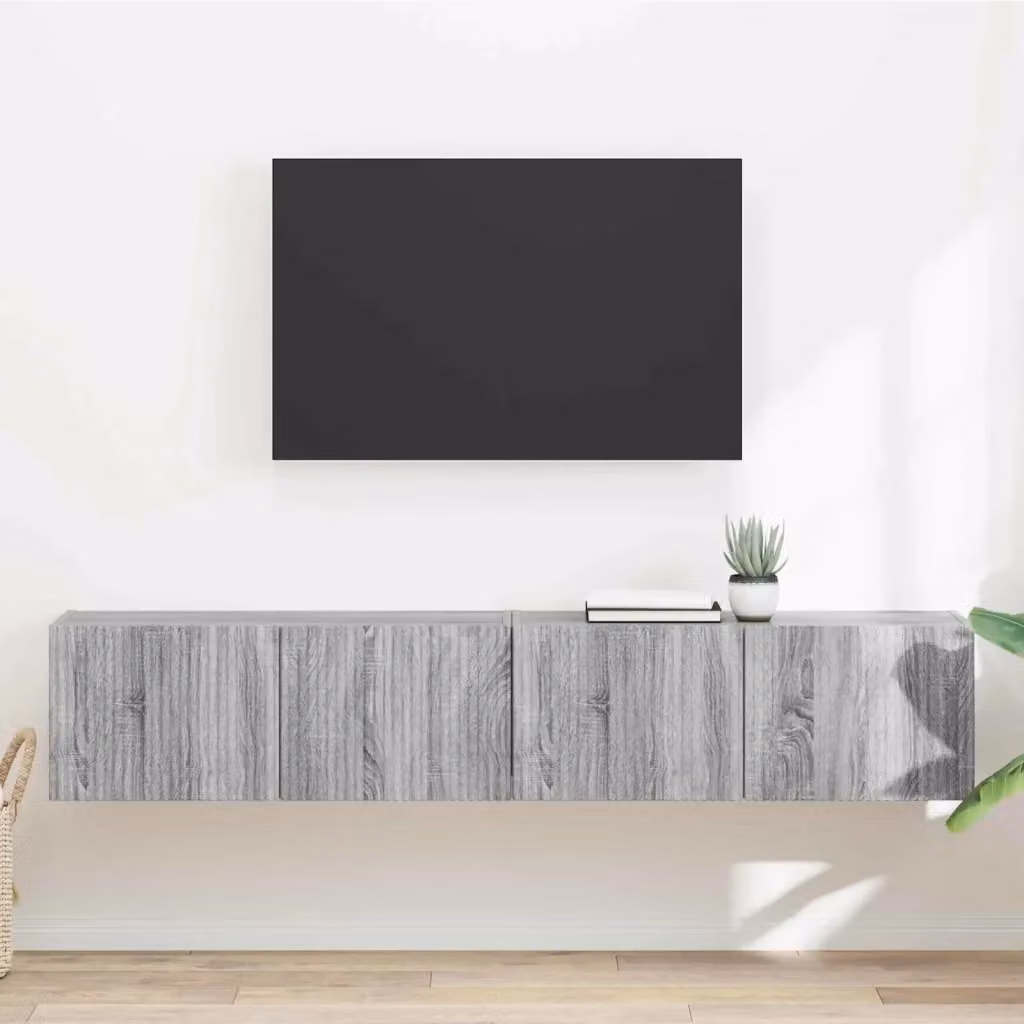 Set di 2 mobili TV da parete moderni in legno grigio, L 78,5 cm x P 31 cm x H 29,5 cm – 2