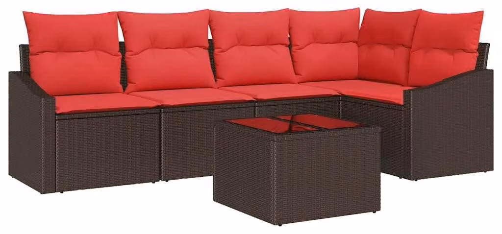 Set di divani da esterno, 6 pezzi, color marrone [materiale sintetico]: rattan sintetico