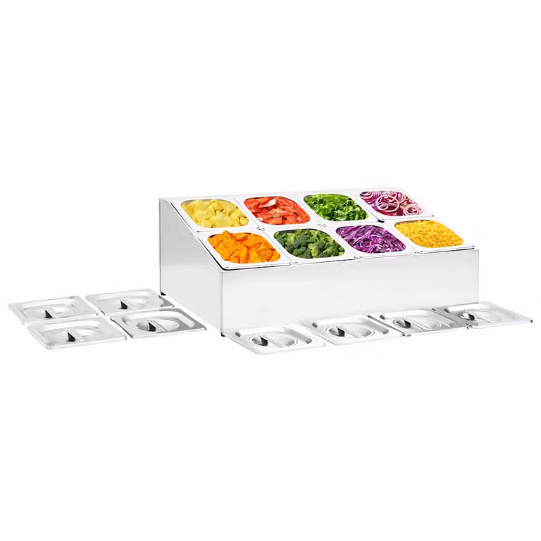 vidaXL Supporto Gastronorm in Acciaio Inox Argento con 8 Contenitori GN 1/6