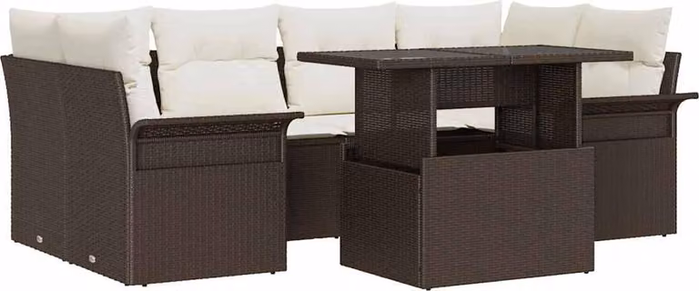 Set Divano da Giardino con cuscino 7 pcs Marrone polyrattan