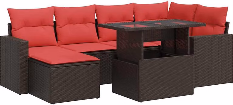 Set Divani Giardino 7 pz con Cuscini Marrone Polyrattan Acacia