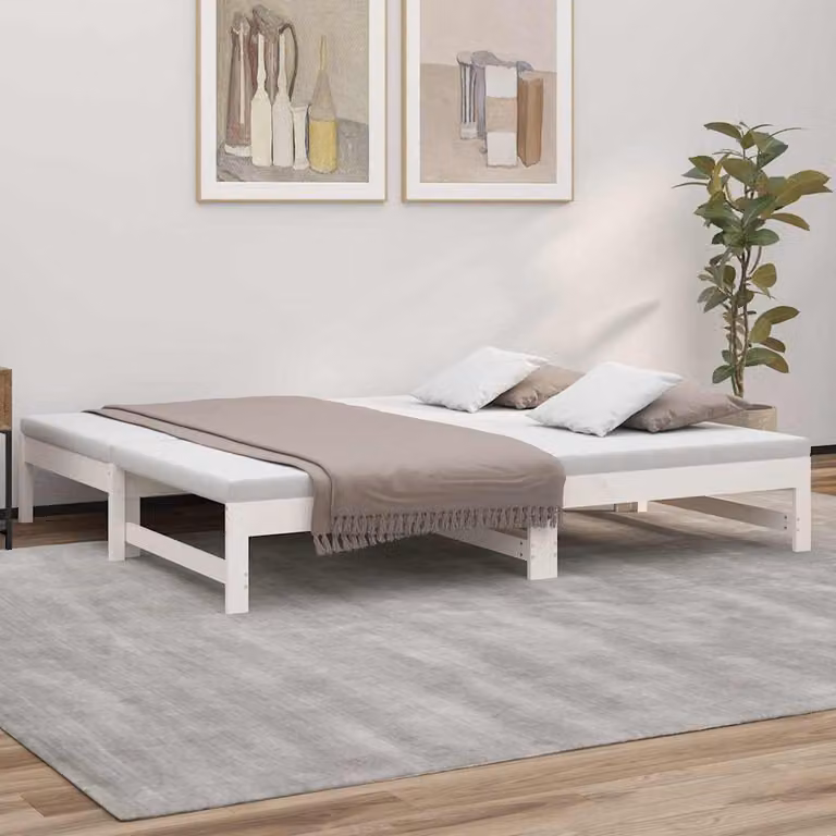 vidaXL Dormeuse Estraibile Bianca in Legno di Pino con Rivestimento in Tessuto L/P/H: 80 x 190 cm