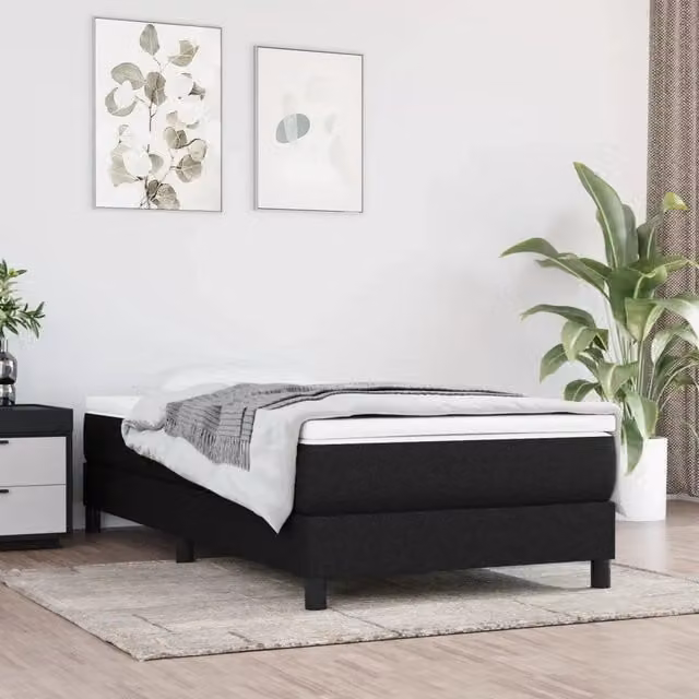 Letto Ibrido vidaXL con Giroletto a Molle e Materasso in Tessuto Nero e Bianco L/P/H: 90 x 200 cm – 1