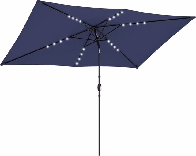 Ombrellone da Giardino Xylo con 24 LED Solari, Palo in Metallo Inclinabile, Blu Scuro, L: 2,9 m x P: 2,5 m