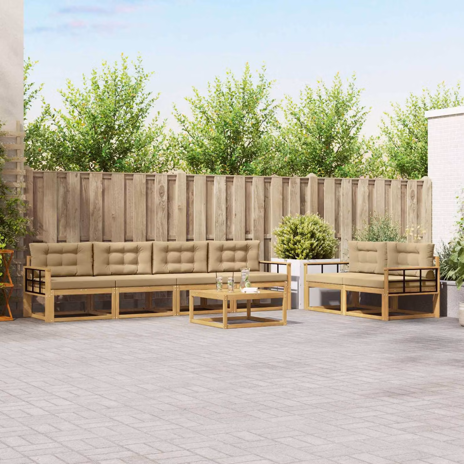 Set di divani da esterno vidaXL 6 pz in legno di acacia con cuscini Bianco e Beige