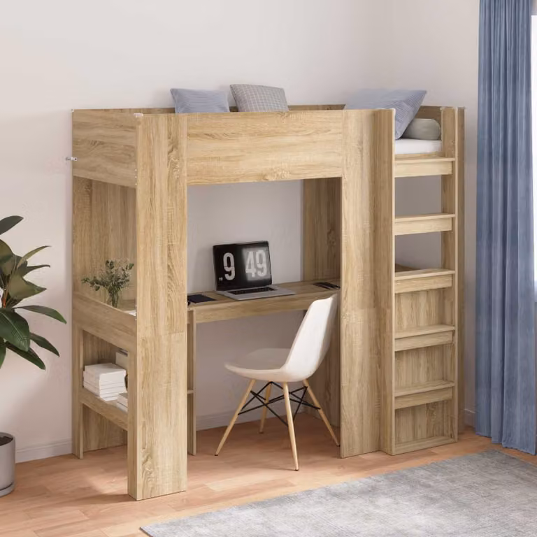 vidaXL Struttura letto a castello con scrivania in legno Rovere Sonoma, H: 193 cm, L: 175 cm, P: 80 cm