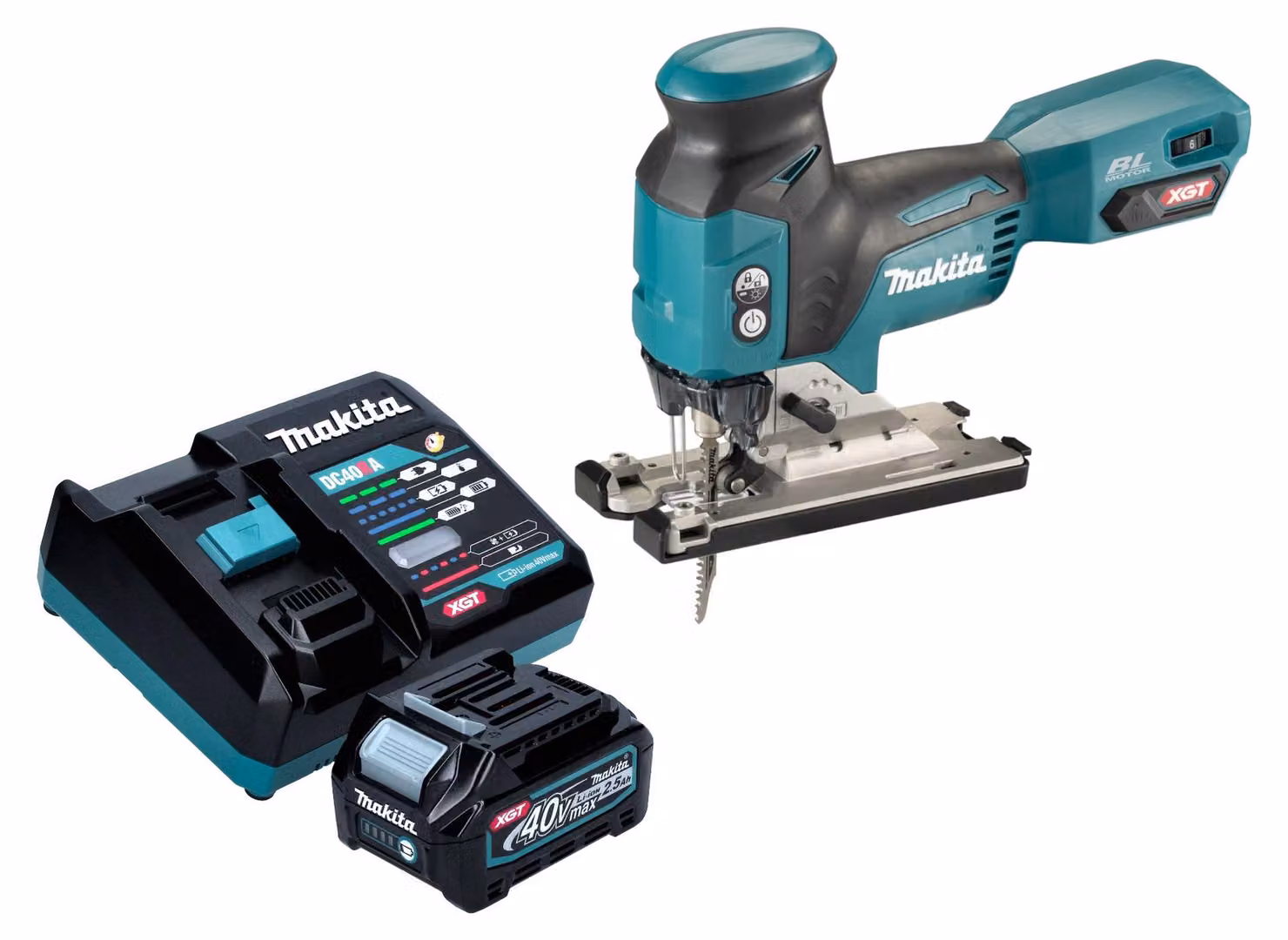 Makita JV 001 GD101 Seghetto alternativo a batteria 40 V max. 135 mm brushless + 1x batteria ricaricabile 2,5 Ah + caricabatterie