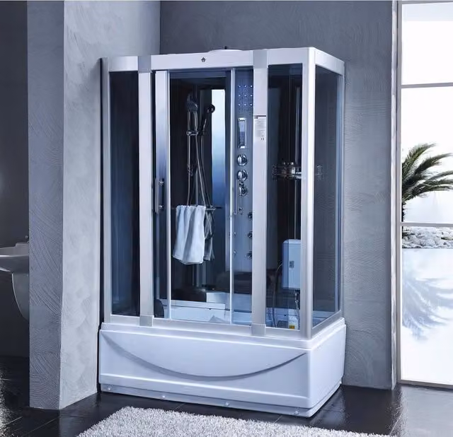 Cabina doccia idromassaggio Sicorage Xulus bianca con cromoterapia, touch screen, radio e massaggio plantare L/P/H: 135 x 80 x 215 cm – 1
