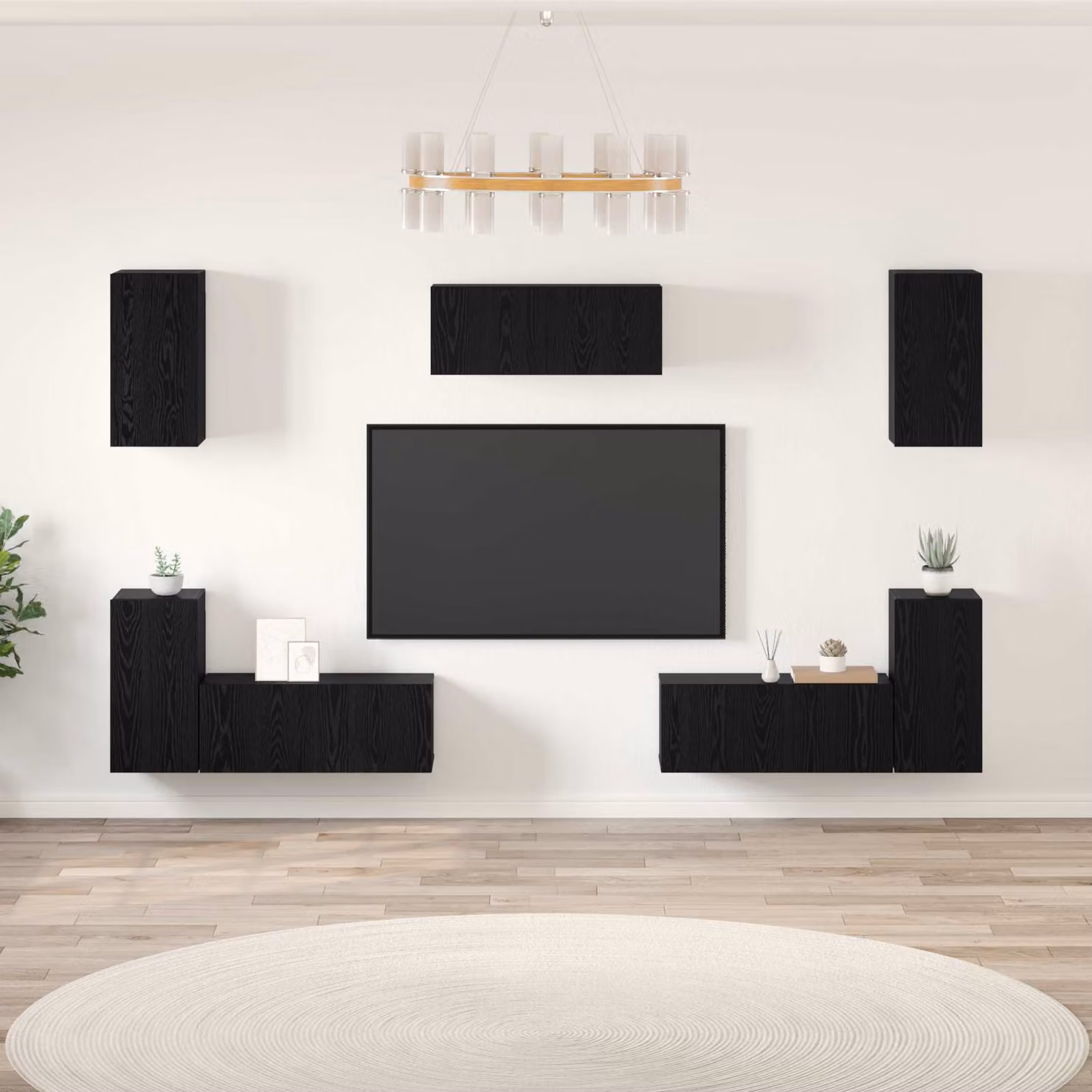 Set mobile TV vidaXL 7 pezzi in legno ingegnerizzato Rovere e Nero per soggiorno – 1