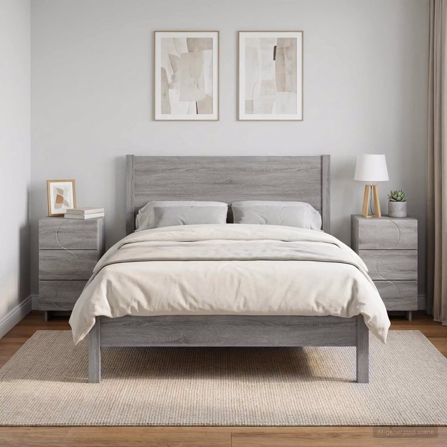Set di 2 comodini moderni vidaXL in legno composito grigio, L: 33,5 cm, P: 34,5 cm, H: 60 cm
