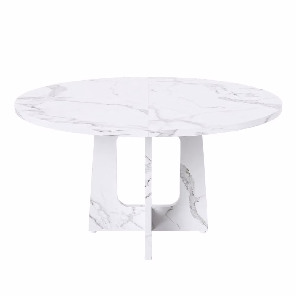 Tavolo da pranzo rotondo Minimal con effetto marmo bianco in MDF per 4 persone, Diametro: 120 cm, Altezza: 76 cm – 2