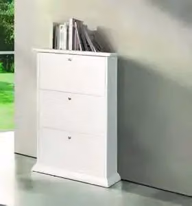 Scarpiera in legno Shabby chic bianco opaco 3 ante liscie con anelli