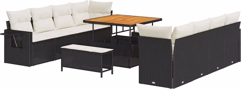 Set Divano da Giardino 11 pcs Nero Poly Rattan
