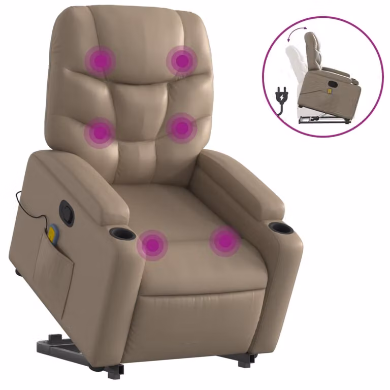 Poltrona Alzapersone Massaggi Reclinabile Cappuccino Pelle finta