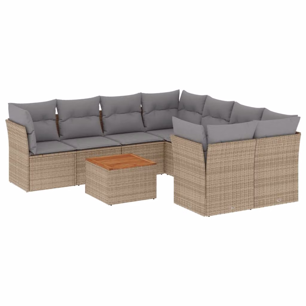 Set Divano da Giardino 9 pz con Cuscini Beige Misto Polyrattan