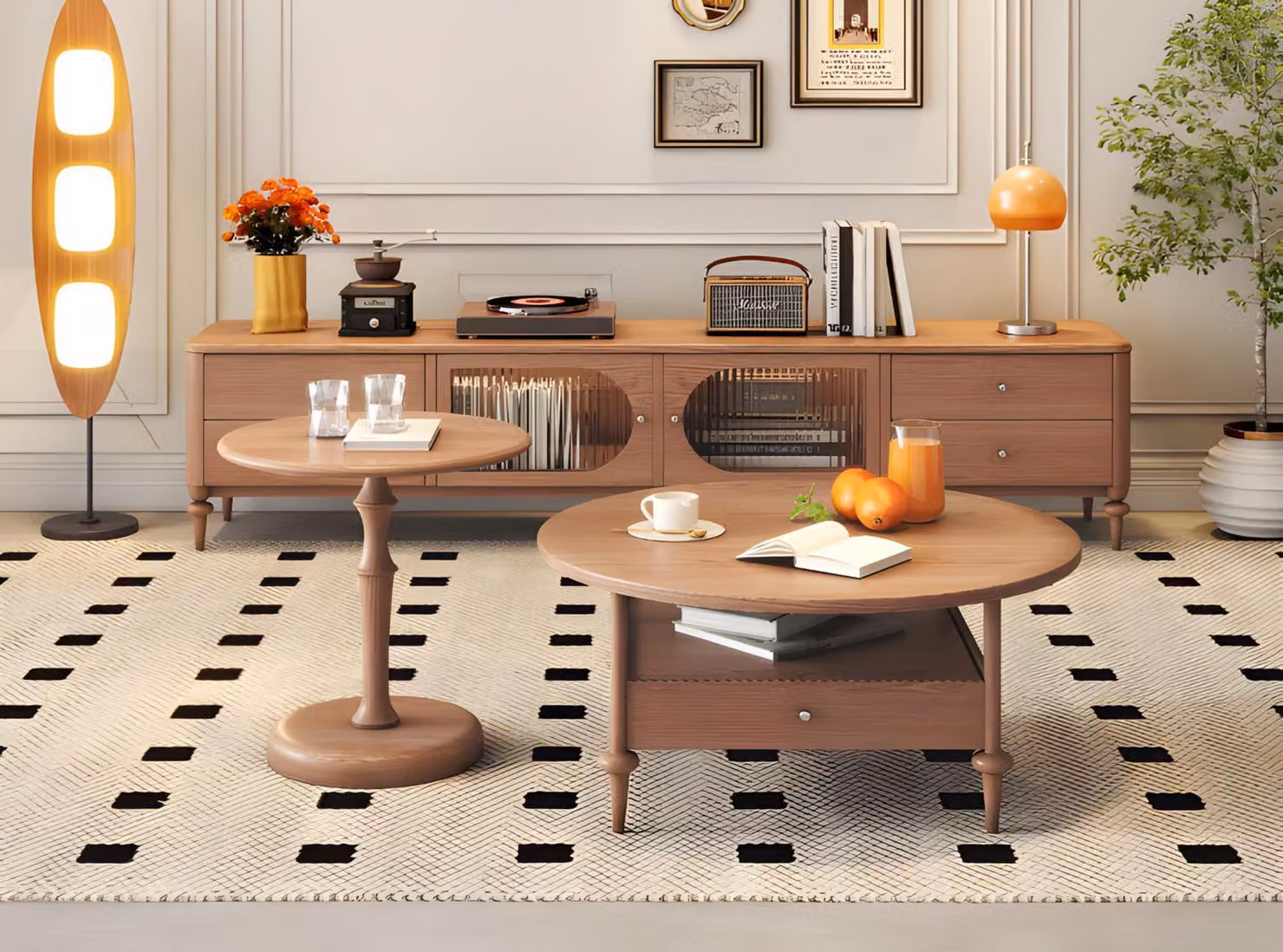 Set moderno di 2 tavolini da caffè, color beige, in legno, design elegante, ideali per il soggiorno