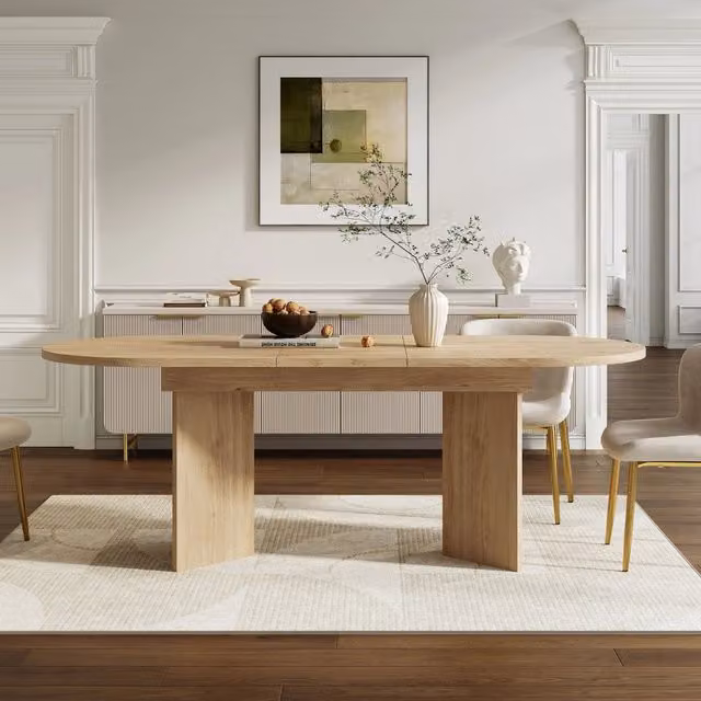 Tavolo da pranzo allungabile da 120 a 160 cm in MDF color rovere con piano da 18 mm e angoli arrotondati