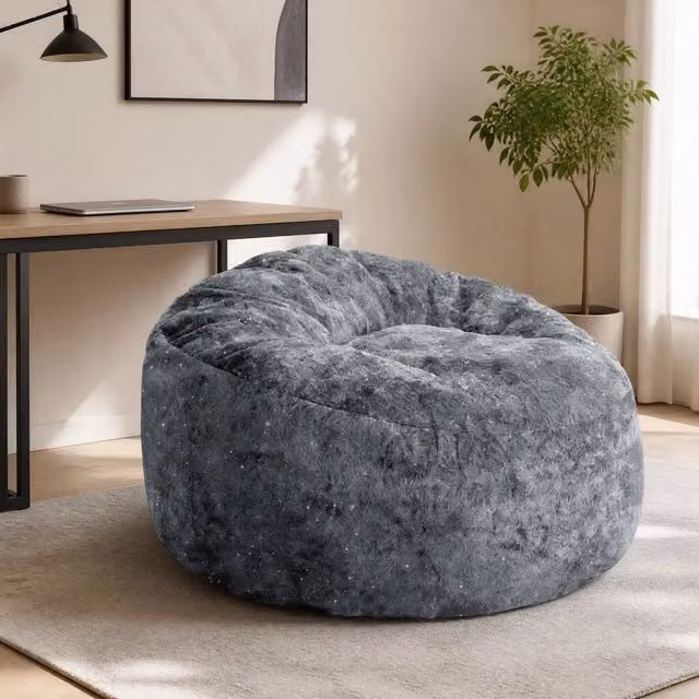 Poltrona sacco ULEVR con schienale alto curvo e seduta profonda, 50x41x31 cm, rivestimento grigio effetto flanella