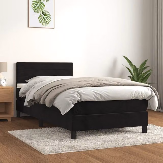 Giroletto a Molle con Materasso-Struttura Letto Nero 80x200 cm in Velluto 327554