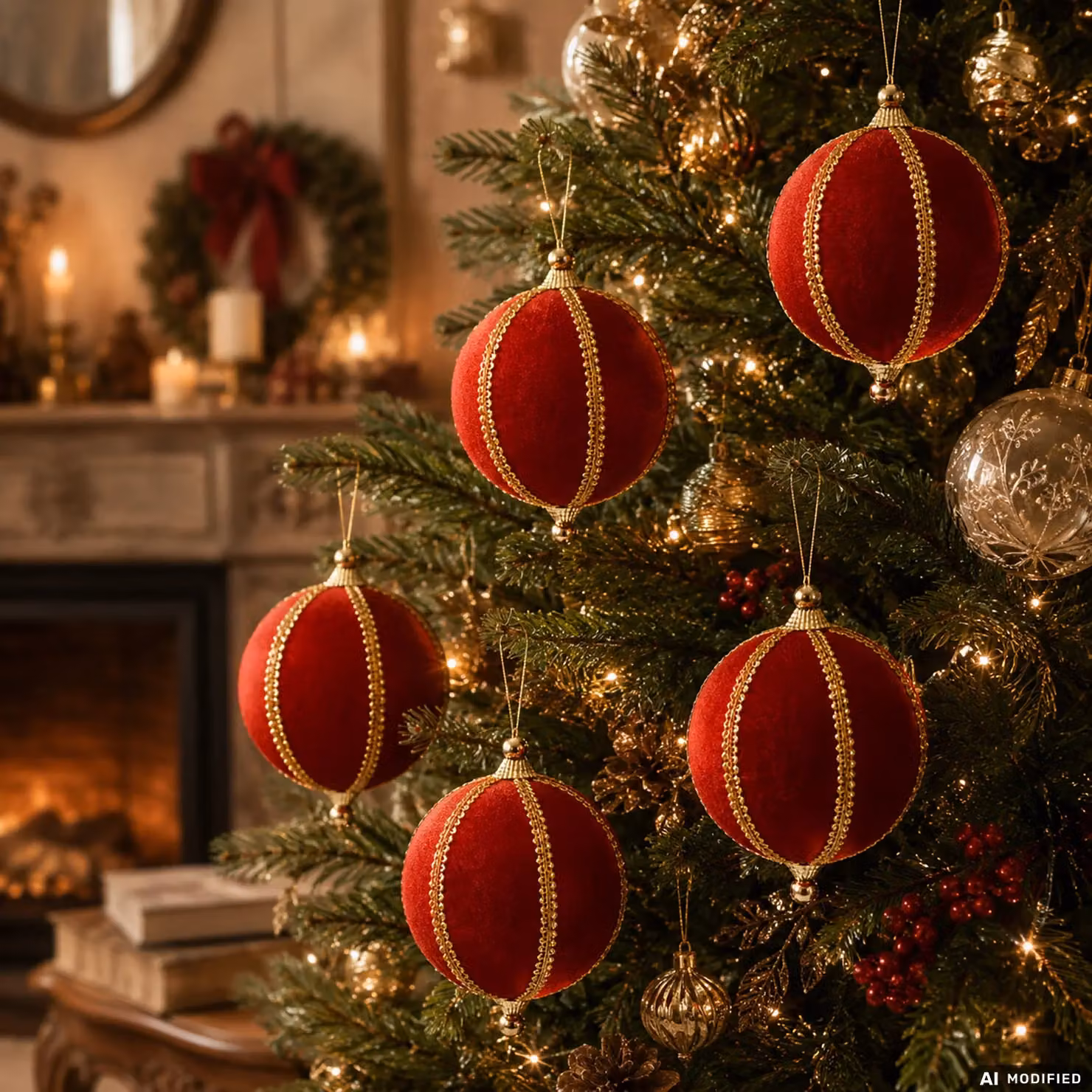 Vestiamo Casa Gran Natale - Set di 6 palline di Natale rosse con finiture oro, infrangibili, diametro: 8 cm – 2