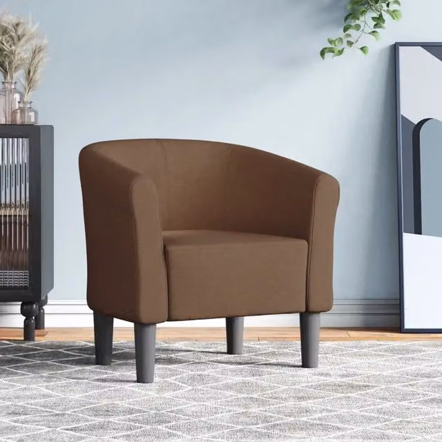 Divano Sedia-Poltrona Cabriolet Marrone in Tessuto con Braccioli e Struttura in Legno e Plastica