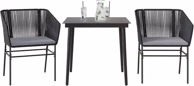 Set da Pranzo da Giardino 3 pz con Cuscini Polyrattan Vetro 3334513