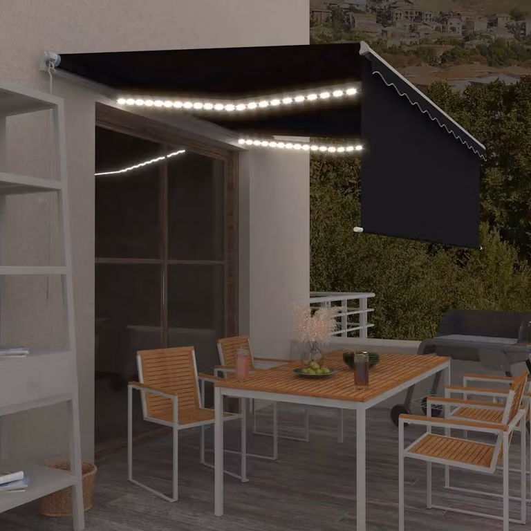 Tenda da Sole Retrattile Manuale con LED vidaXL, Colore Antracite e Bianco, L: 450 cm, P: 300 cm