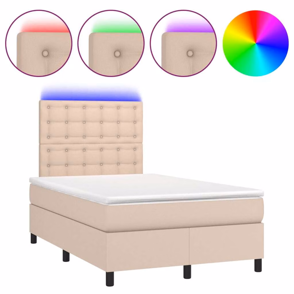 Giroletto Molle Materasso e LED Cappuccino 120x190cm Pelle finta