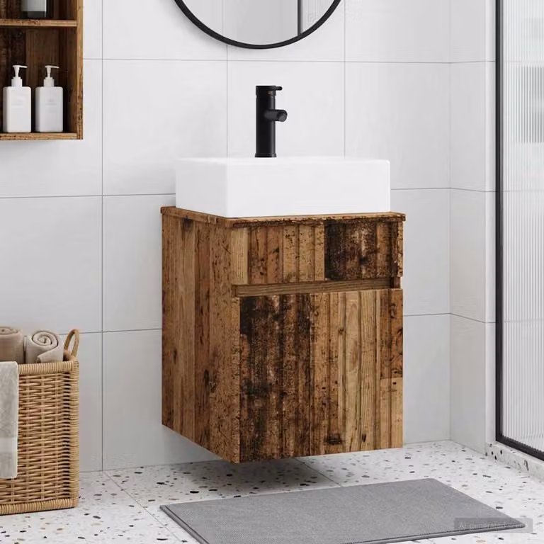 Lavabo da parete moderno vidaXL in legno color marrone, L: 39 cm, P: 41 cm, H: 62,5 cm