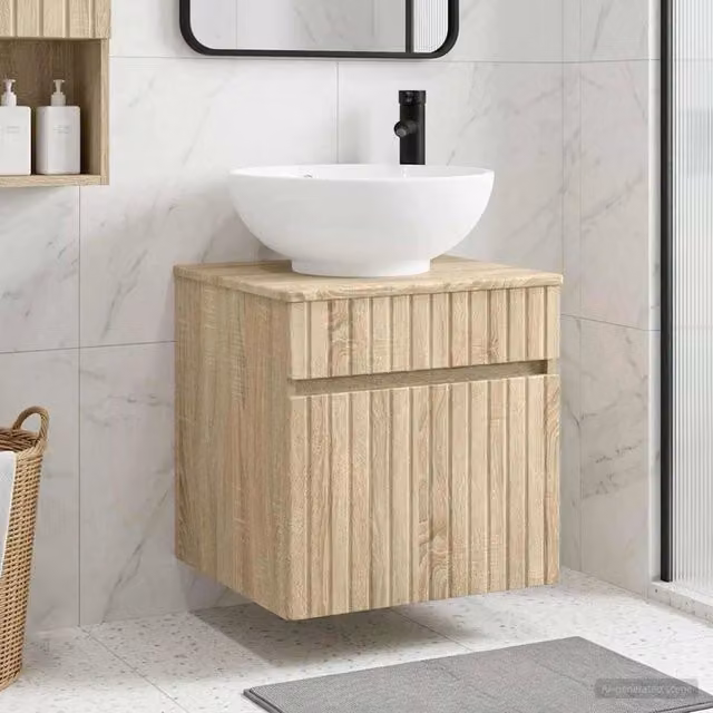 Mobile lavabo da parete moderno vidaXL in legno rovere marrone L: 49 cm, P: 44,5 cm, H: 66,5 cm