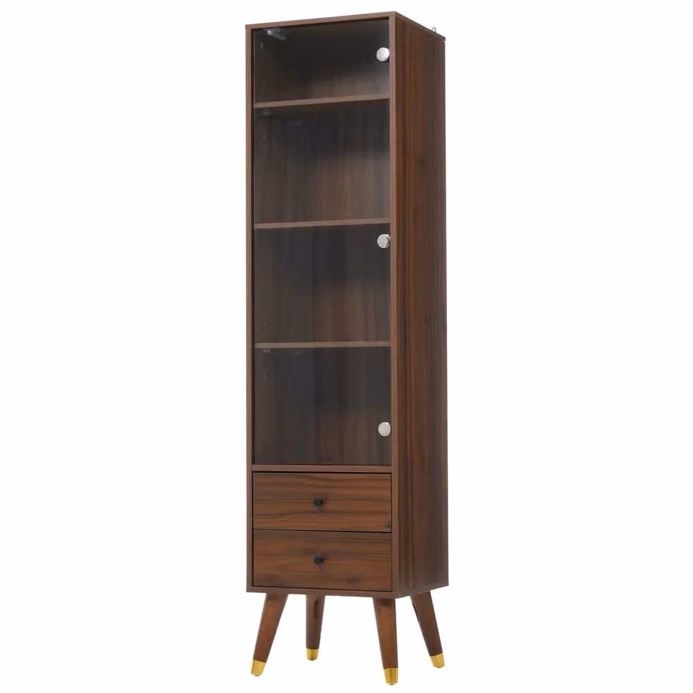 Armadio Minimal con ante in vetro e cassetti effetto noce L: 80 cm, P: 35 cm, H: 180 cm – 2