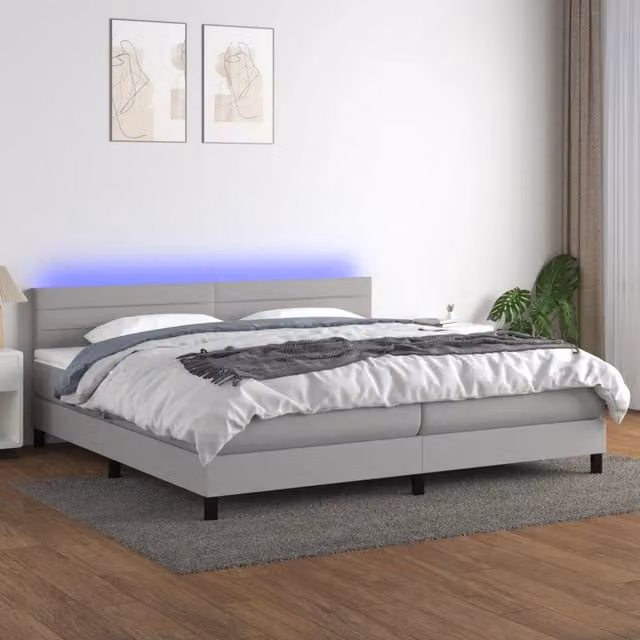 Letto Ibrido con Materasso e Illuminazione LED vidaXL in Tessuto Grigio e Bianco L: 200 cm, P: 200 cm, H: 203 cm – 1