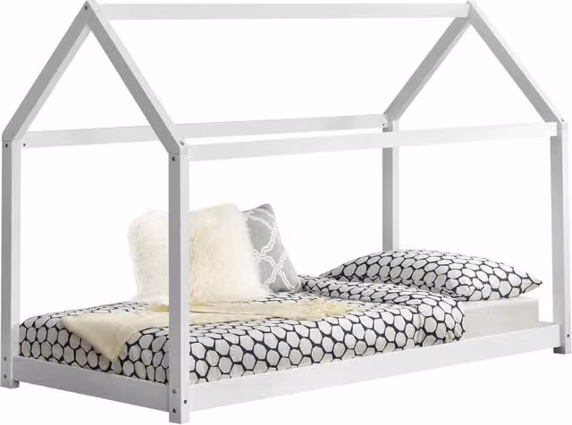 Letto per cameretta Netstal a forma di casetta en.casa in legno di pino bianco L/P/H: 200 x 90 x 142 cm