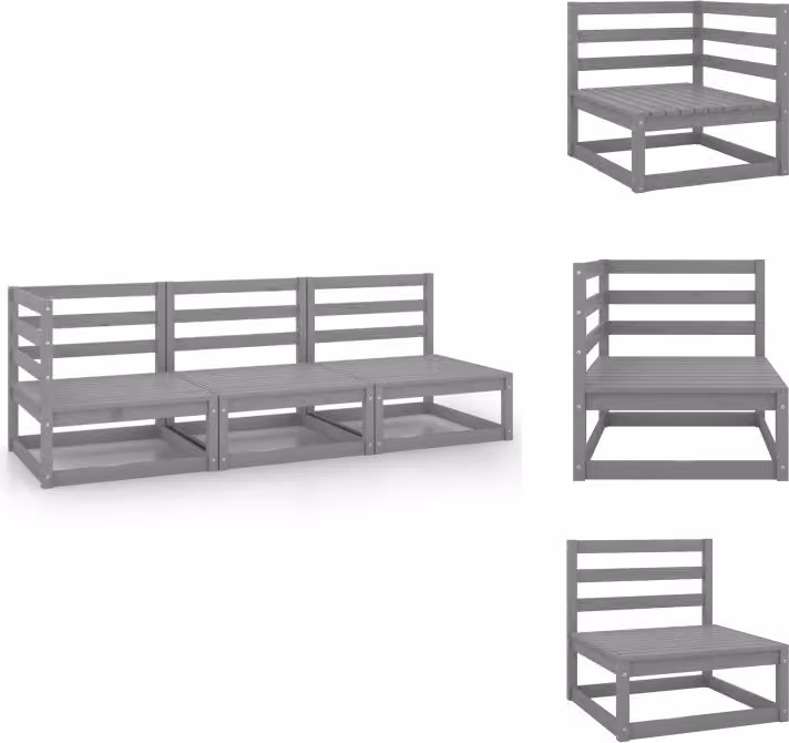 vidaXL Set di 3 pezzi da giardino in legno di pino massiccio grigio - Set di mobili da giardino