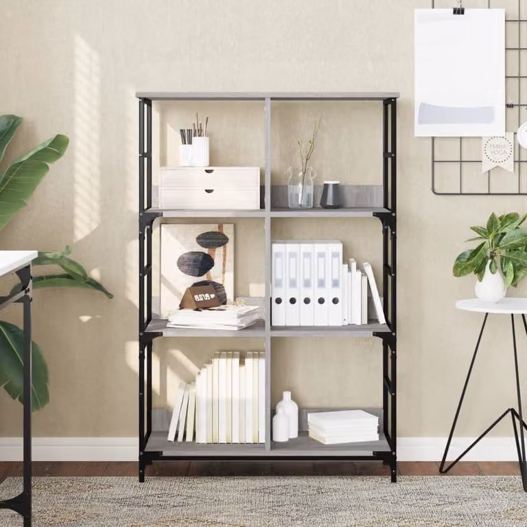 Libreria stile industrial vidaXL in legno e metallo, Grigio, L 78,5 x P 33 x H 117,5 cm