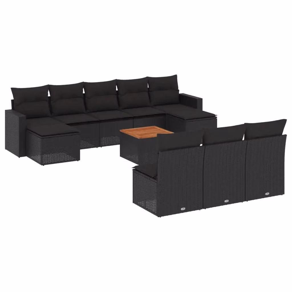 vidaXL Set Divani da Giardino 11 pz in Polyrattan Nero con Cuscini e Tavolino – 2