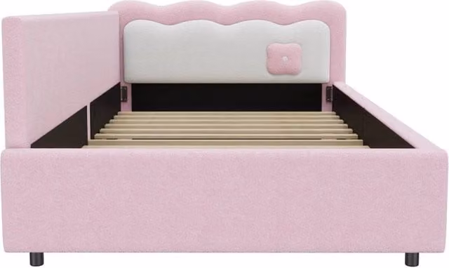Letto singolo moderno in velluto rosa con illuminazione LED sottostante e testiera, L/P/H: 90 x 200 x 103 cm