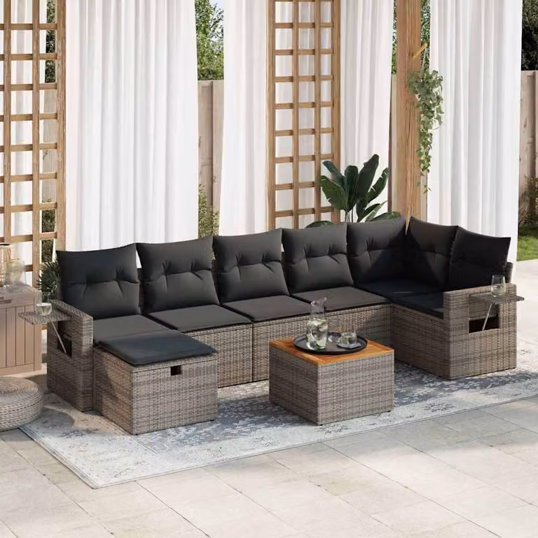 Maison Exclusive - Set da giardino 8 pezzi con cuscini grigio in polyrattan