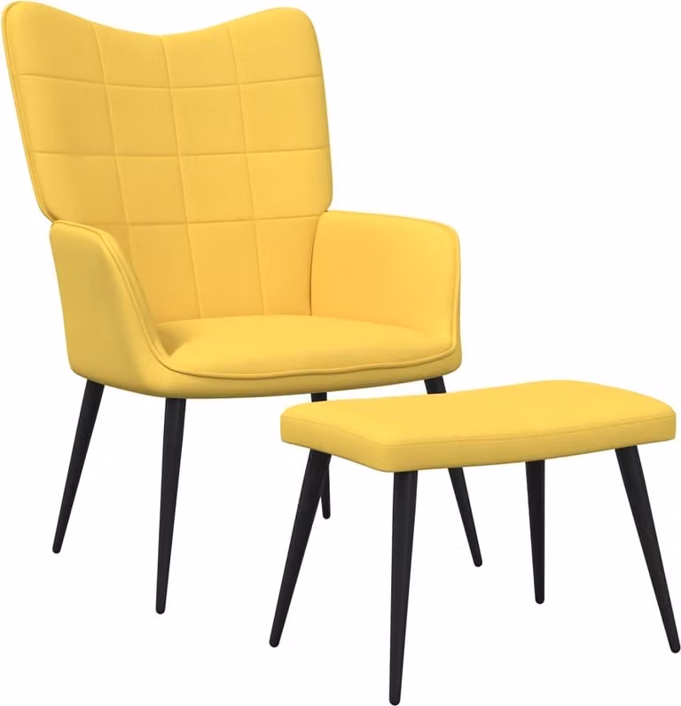 Sedia Relax con Sgabello Giallo Senape in Tessuto