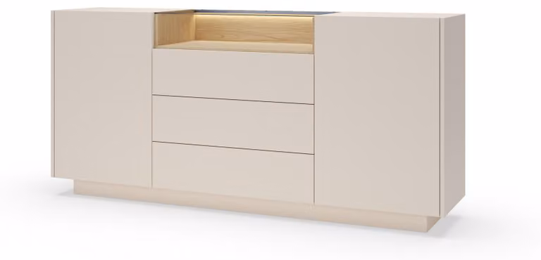 Comodino, colore beige e legno di quercia "cremona", dimensioni 176,4 x 83 x 39,5 cm