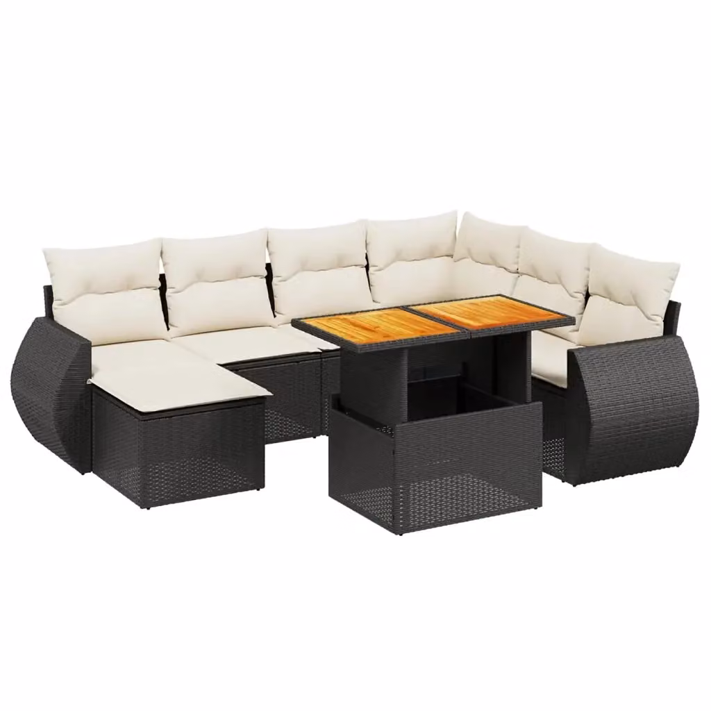 Set Divani da Giardino vidaXL a Forma di L in Polyrattan Nero con 8 Pezzi e Cuscini Inclusi – 2
