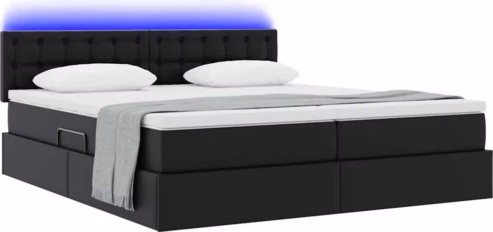 Letto con contenitore e LED Nero 180 x 200 cm