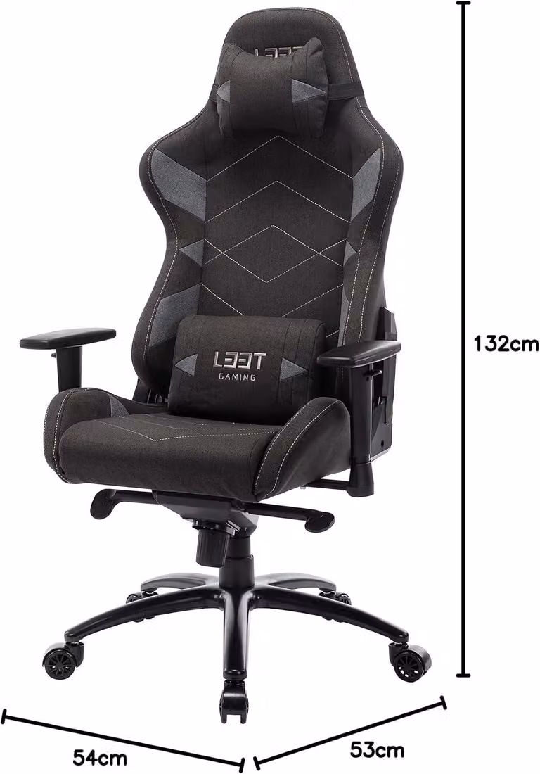 Sedia da gaming L33T, realizzata in ecopelle, color grigio scuro, modello standard